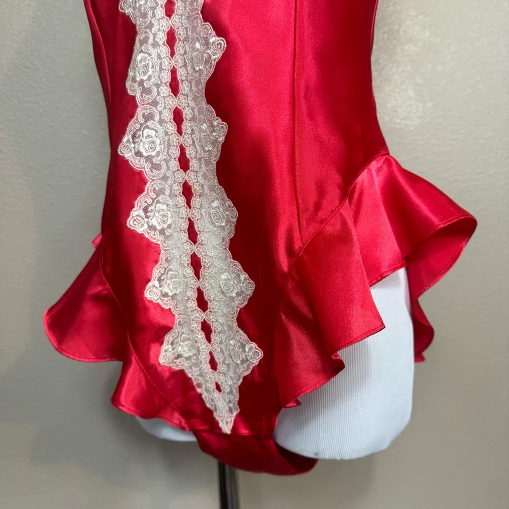 VTG‎ Victoria’s Secret Gold Label Red Satin Lace Teddy White lingerie D